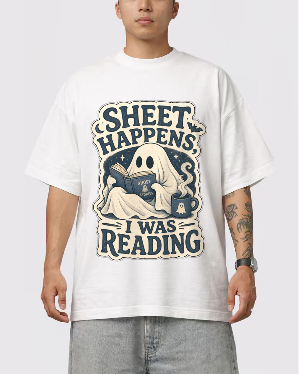 Sheet Happens, Ghost Stories Dark Graphic T-Shirt, primary front view, image 1