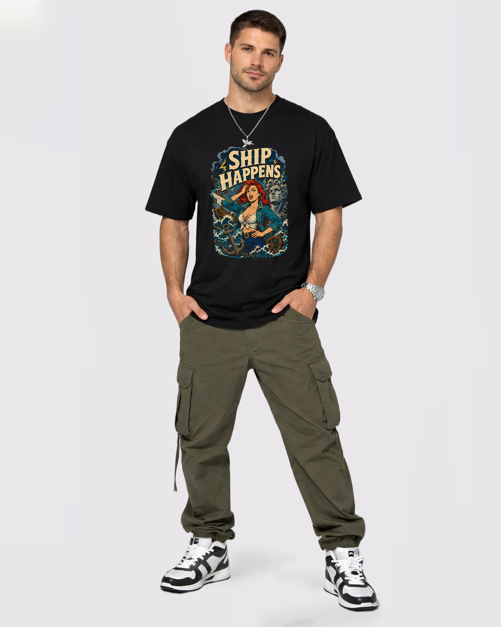 Ship Happens Retro Graphic T-Shirt, full body fit view, image 2