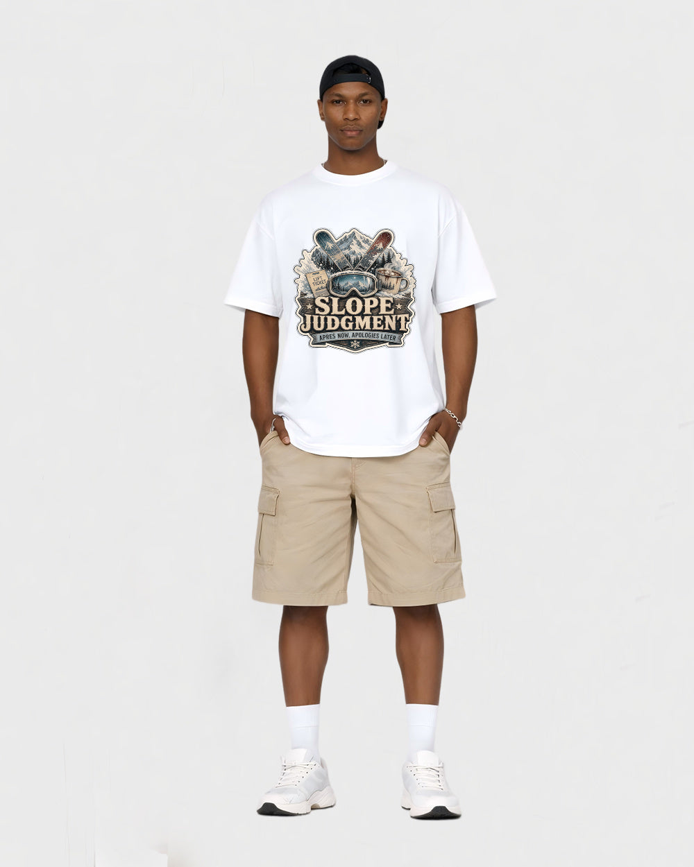 Beige Slope Judgement Mountain Graphic T-Shirt full body fit view 2 image