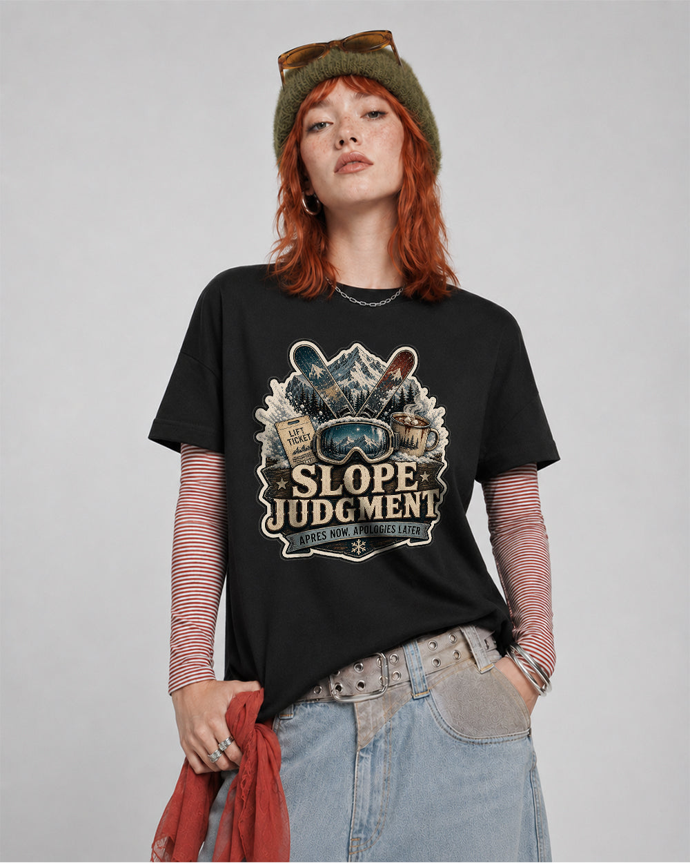 Slope Judgement Mountain Graphic T-Shirt in Black, front model view 1