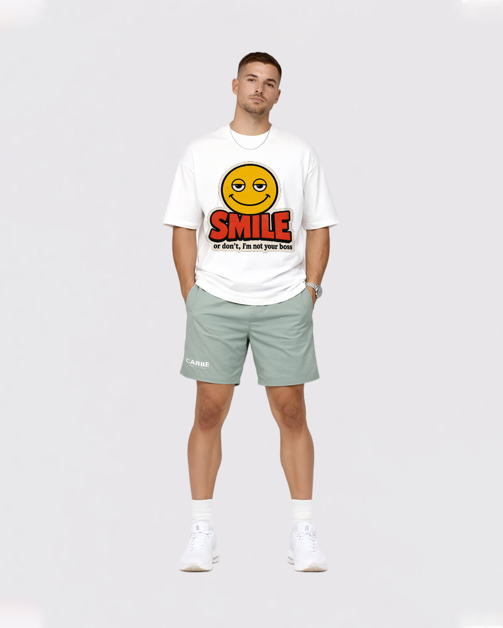 Smile Pop Culture Graphic T-Shirt, full body fit view, image 2