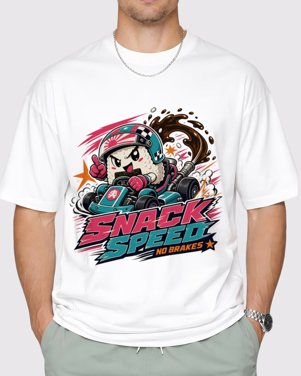 Snack Speed No Brakes Streetwear Graphic T-Shirt, primary front view, image 1