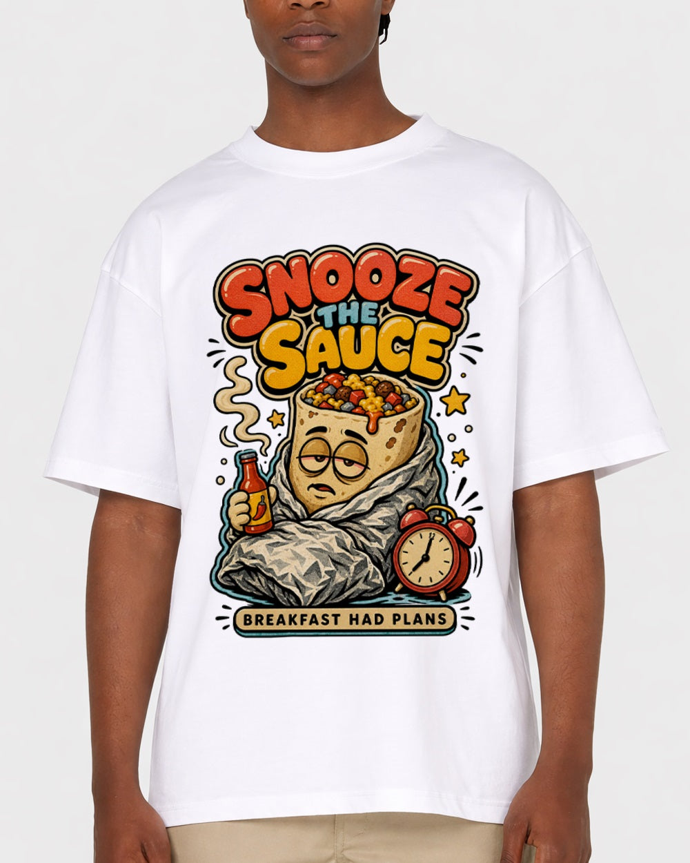 Snooze Sauce, Breakfast Had Plans Food Graphic T-Shirt, primary front view, image 1