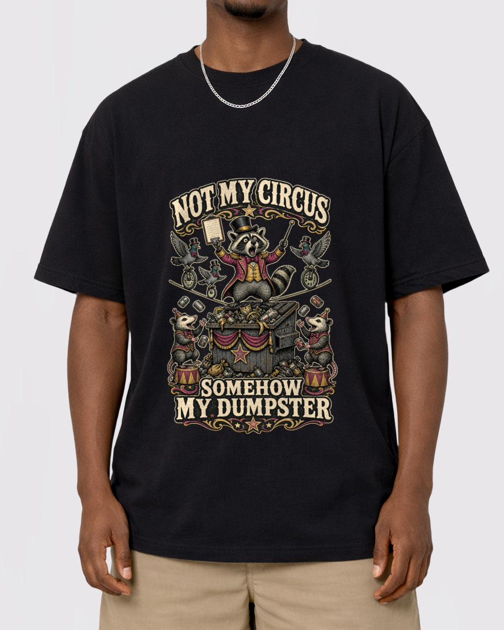 Somehow My Dumpster Fire Retro Graphic T-Shirt, primary front view, image 1