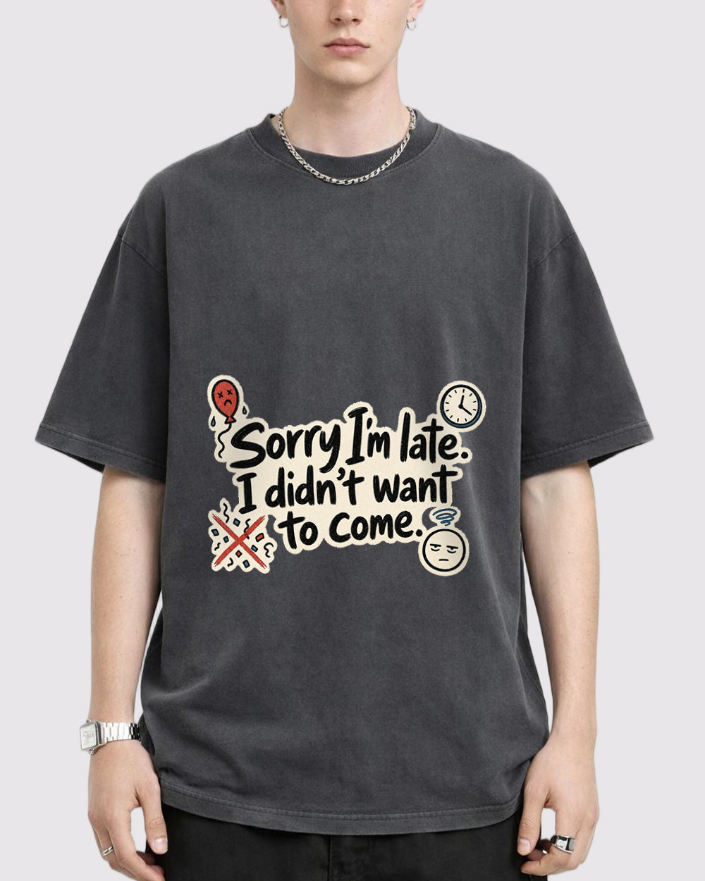 White Sorry Im Late Graphic T-Shirt primary front view 1 image