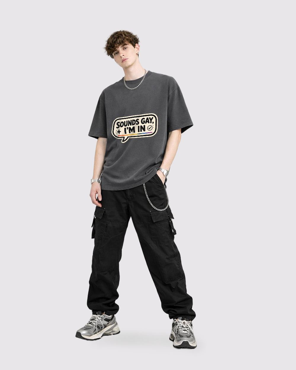 Sounds Gay, I'm In Pop Culture Graphic T-Shirt, full body fit view, image 2