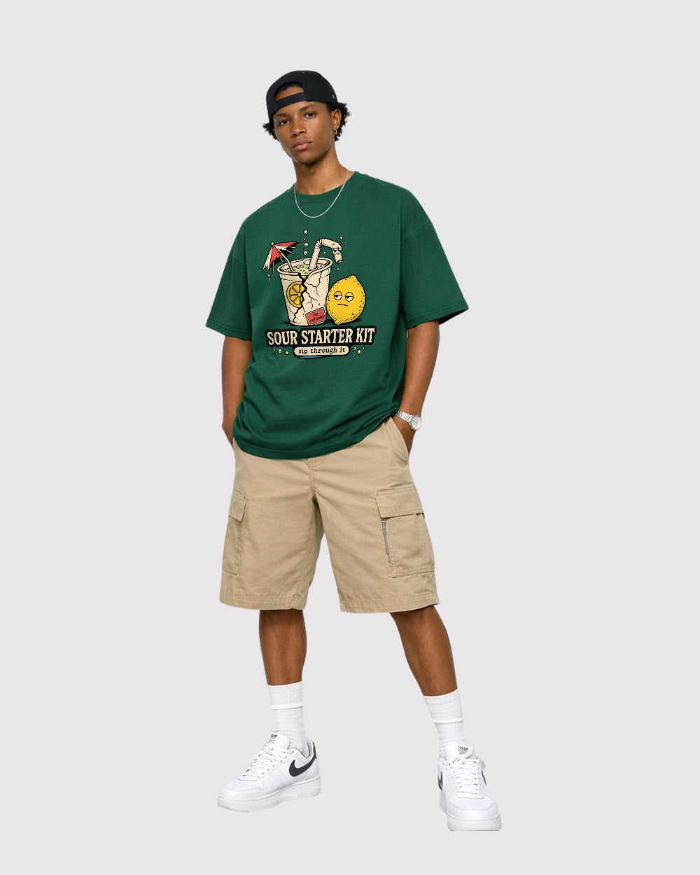 Beige Sour Starter Kit Graphic T-Shirt full body fit view 2 image