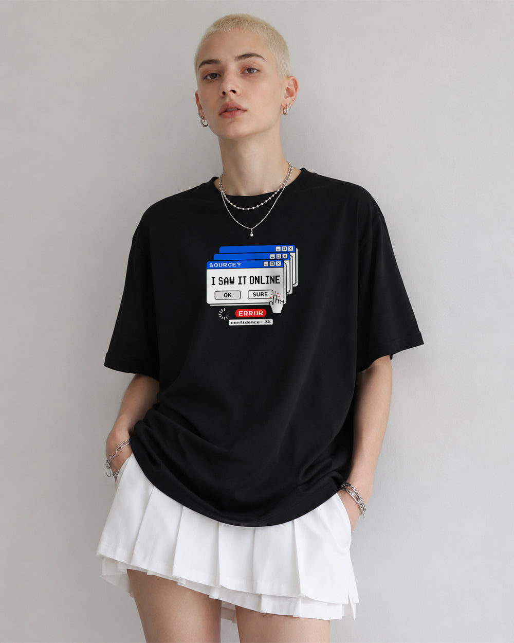 Source: I Saw It Online Funny Graphic T-Shirt in Black, front model view 1