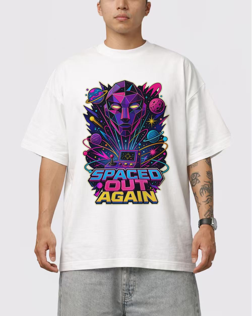 White Spaced Out Again Gaming Graphic T-Shirt primary front view 1 image