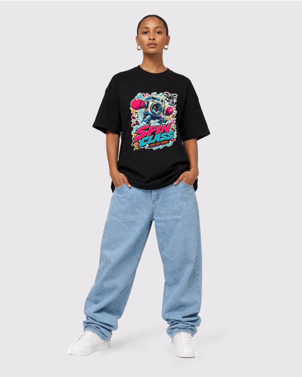 Spin Class, Dirt Got Hands Streetwear Graphic T-Shirt, full body fit view, image 2