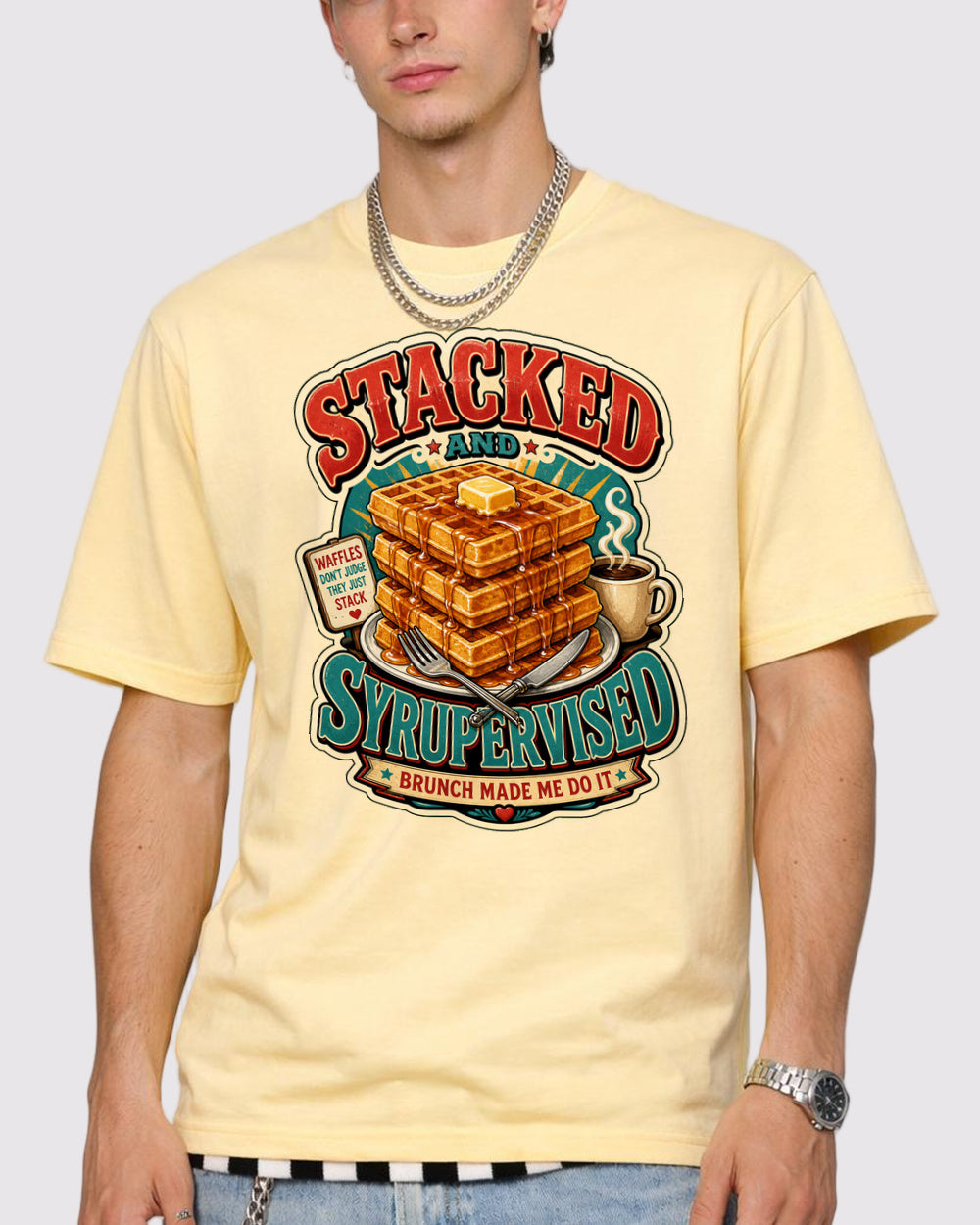 Stacked And Syrupvised Food Graphic T-Shirt, primary front view, image 1