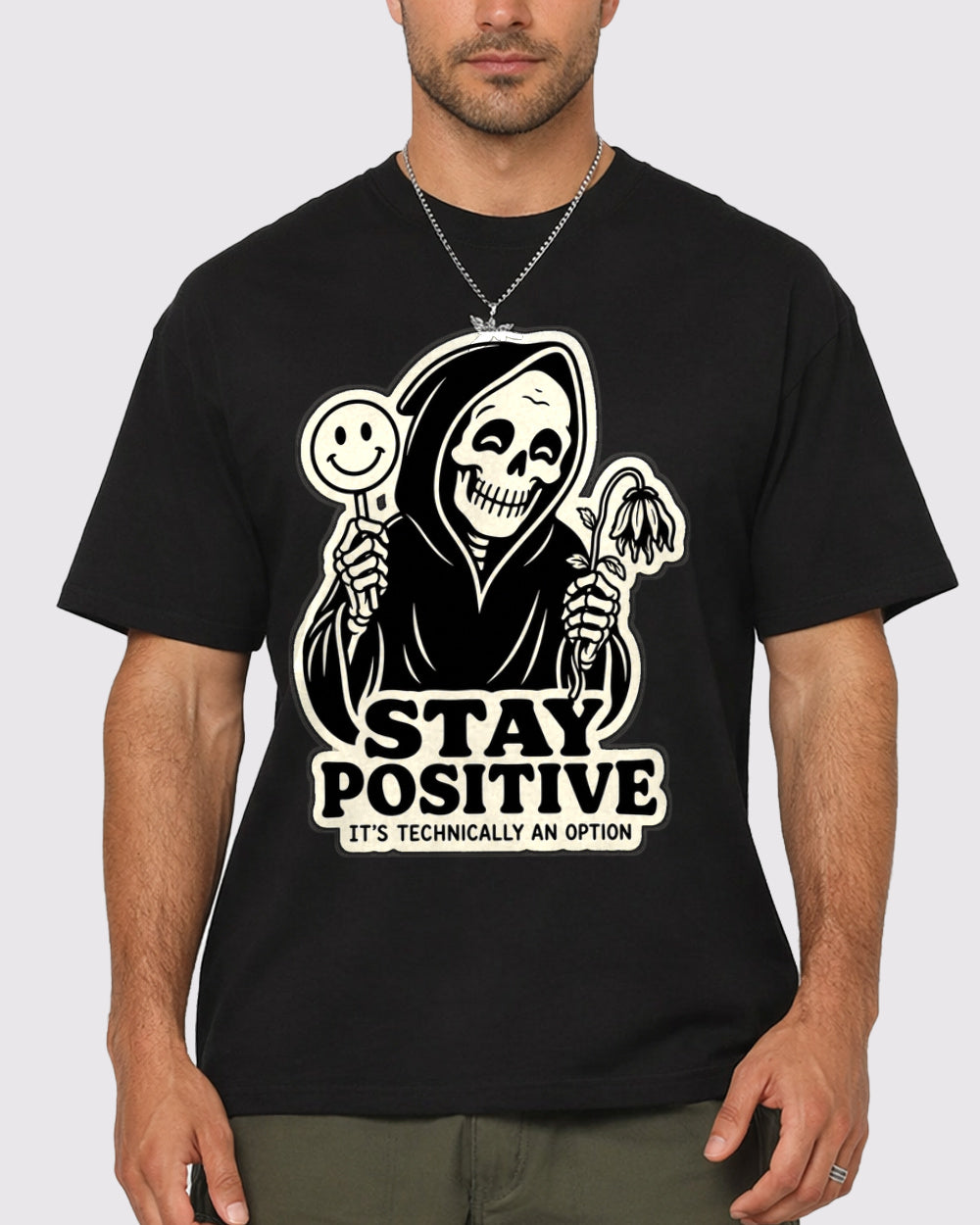 Stay Positive It's Technically an Option Dark Graphic T-Shirt, primary front view, image 1