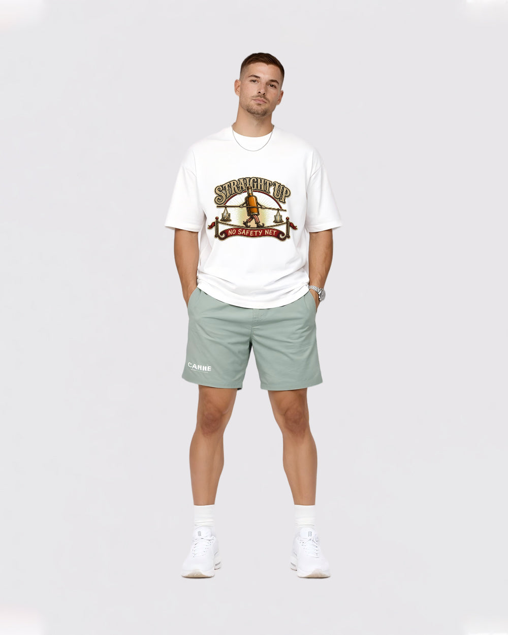 Straight Up, No Safety Net Sports Graphic T-Shirt, full body fit view, image 2