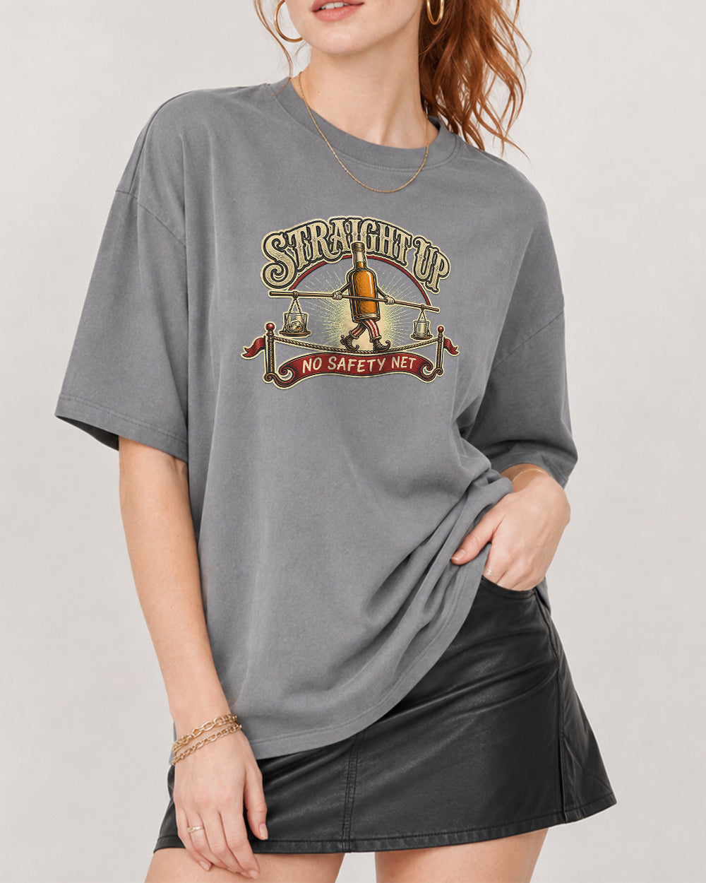 Straight Up, No Safety Net Sports Graphic T-Shirt in Gray, front model view 3
