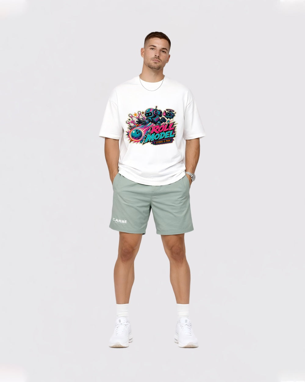 Strike Roll Model, Strike A Pose Streetwear Graphic T-Shirt, full body fit view, image 2