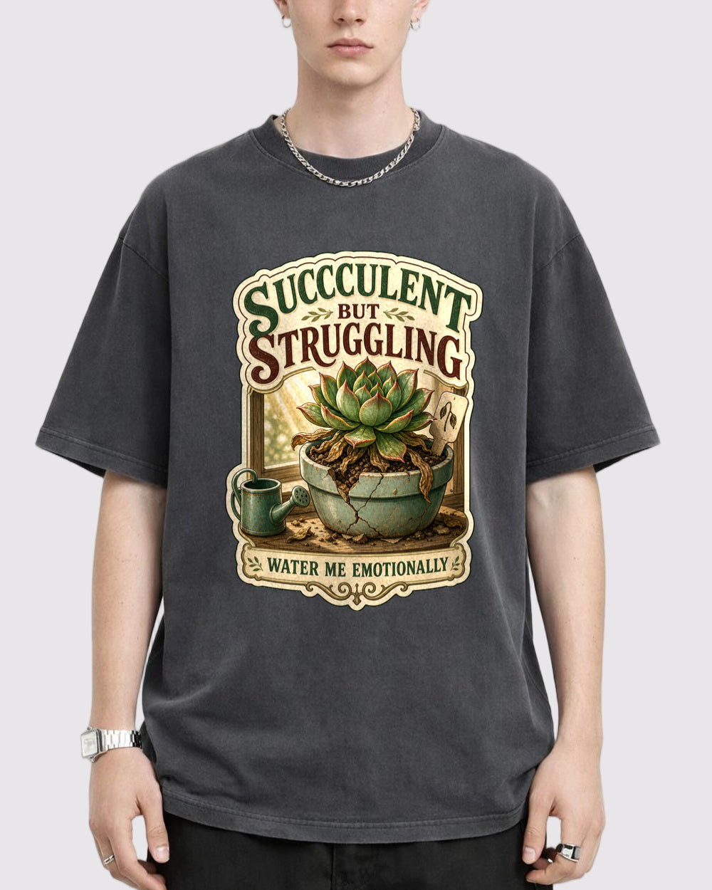 Succulent Struggling Nature Graphic T-Shirt, primary front view, image 1