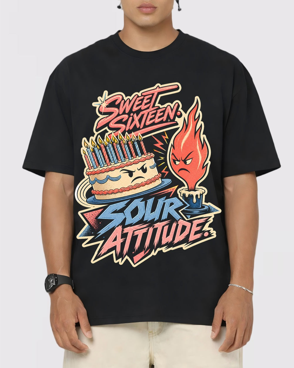 White Sweet and Spicy Sour Attitude Graphic T-Shirt primary front view 1 image