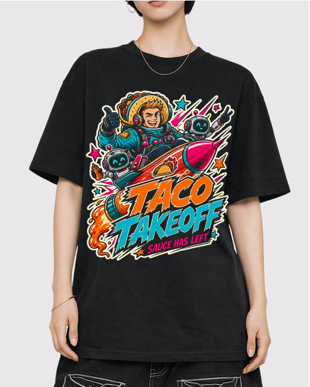 Taco Takeoff, Sauce Has Left Streetwear Graphic T-Shirt, primary front view, image 1
