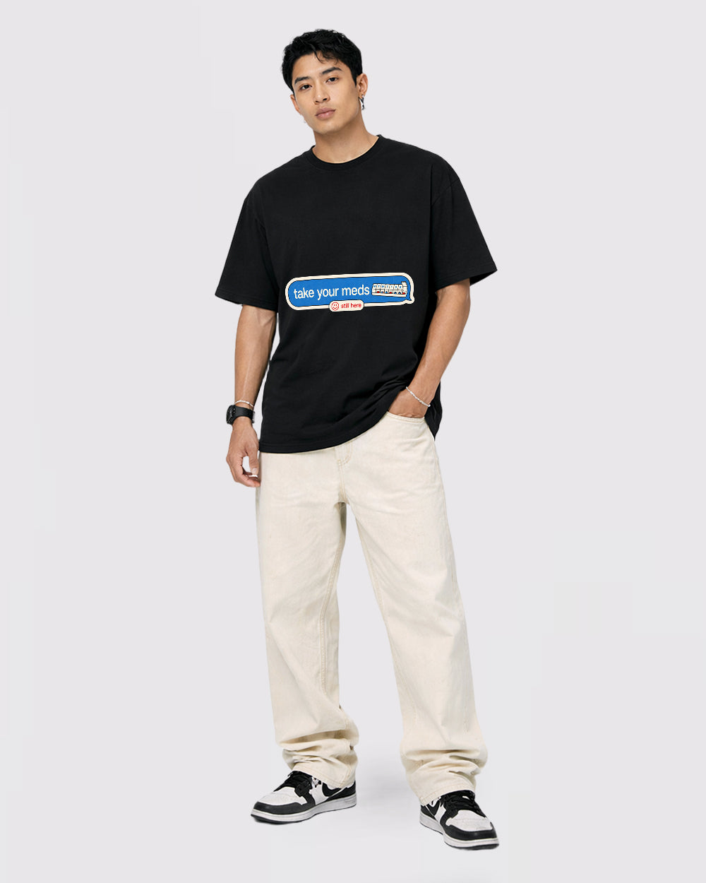 Take Your Meds, Still Here Pop Culture Graphic T-Shirt, full body fit view, image 2