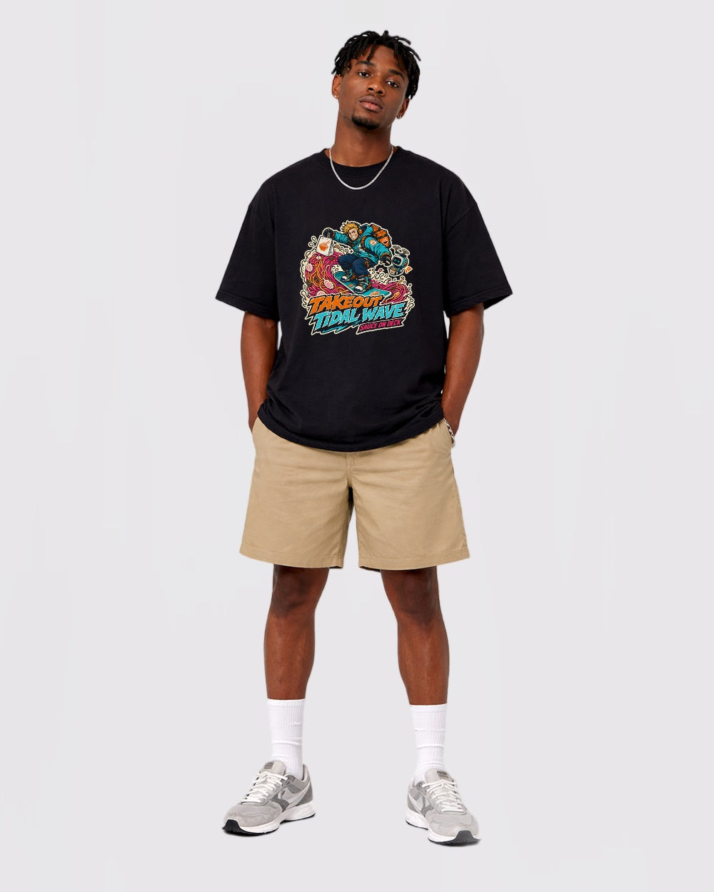 Beige Takeout Till the Wave Graphic T-Shirt full body fit view 2 image