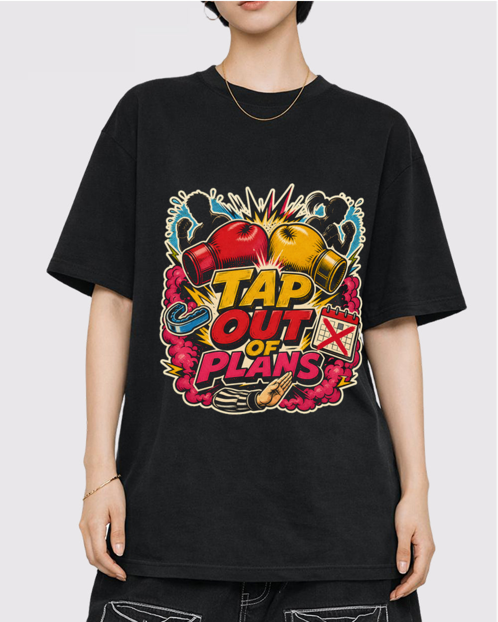White Tap Out Plans Graphic T-Shirt primary front view 1 image
