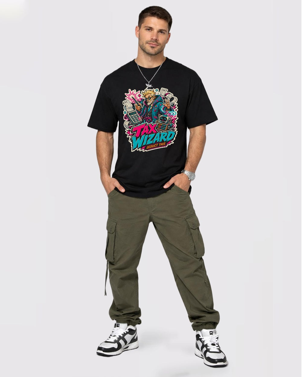 Tax Wizard, Deduct This Streetwear Graphic T-Shirt, full body fit view, image 2