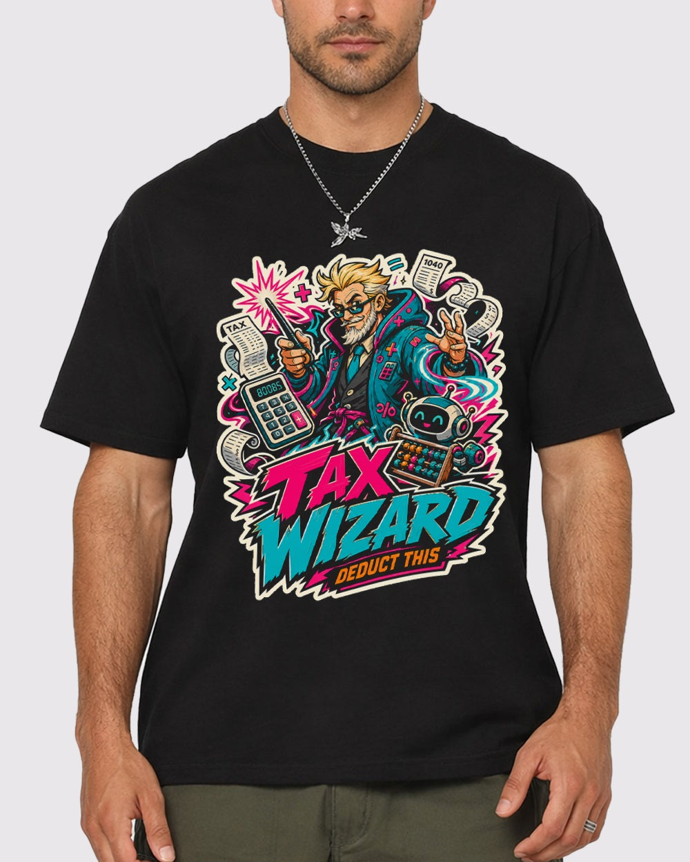 Tax Wizard, Deduct This Streetwear Graphic T-Shirt, primary front view, image 1