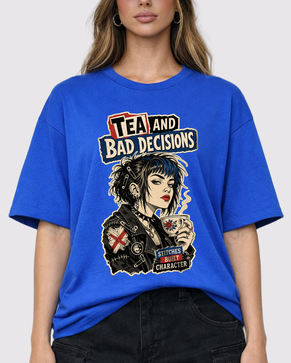 Tea And Bad Decisions Retro Graphic T-Shirt, primary front view, image 1
