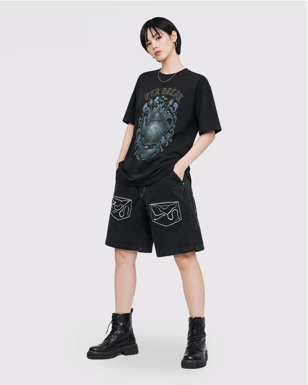 Tea Break, Steep Consequences Retro Graphic T-Shirt, full body fit view, image 2