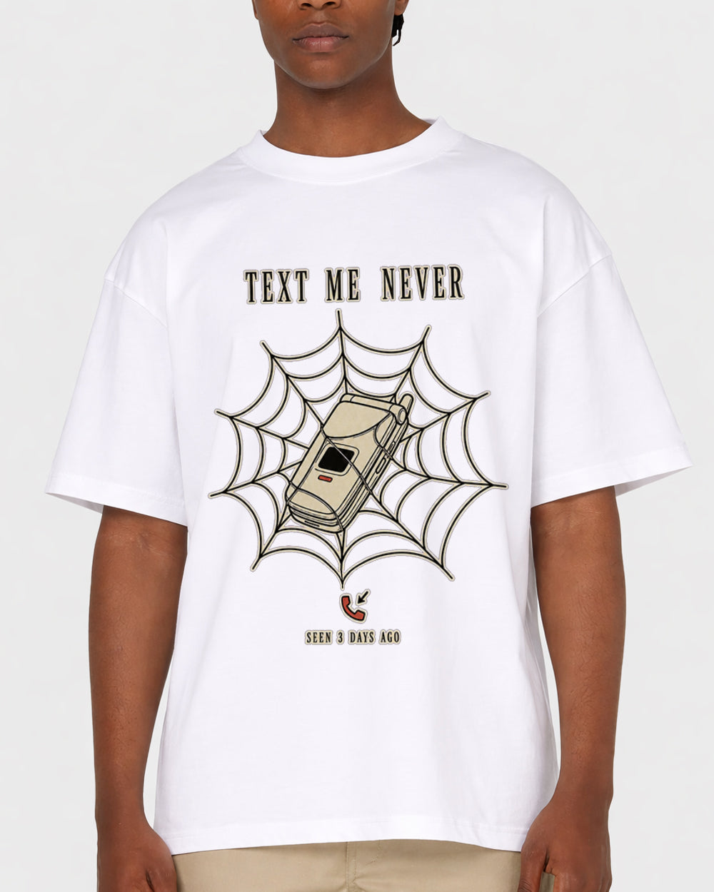 White Text Me Never Graphic T-Shirt primary front view 1 image