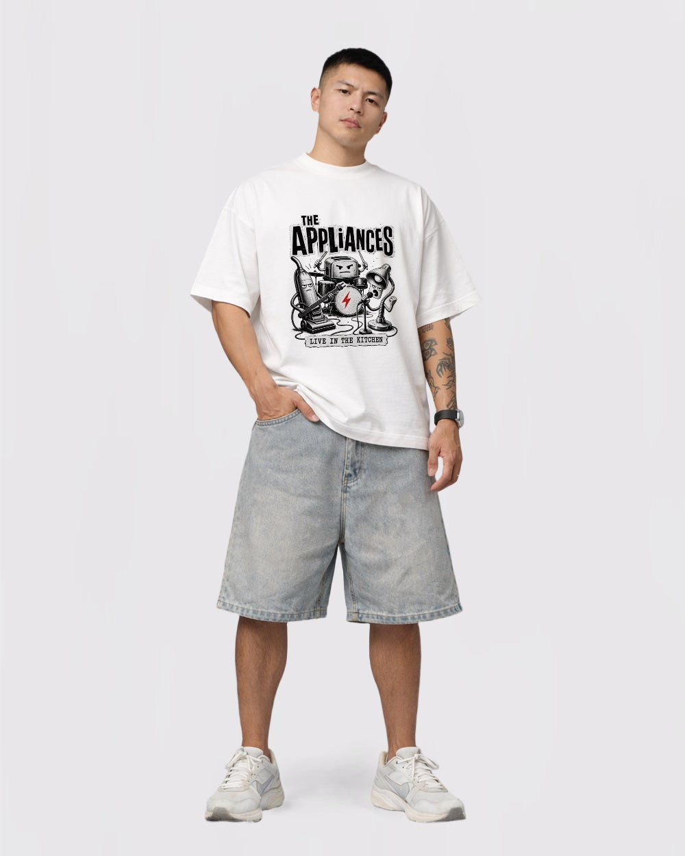 The Appliances Live in the Kitchen Gaming Graphic T-Shirt, full body fit view, image 2
