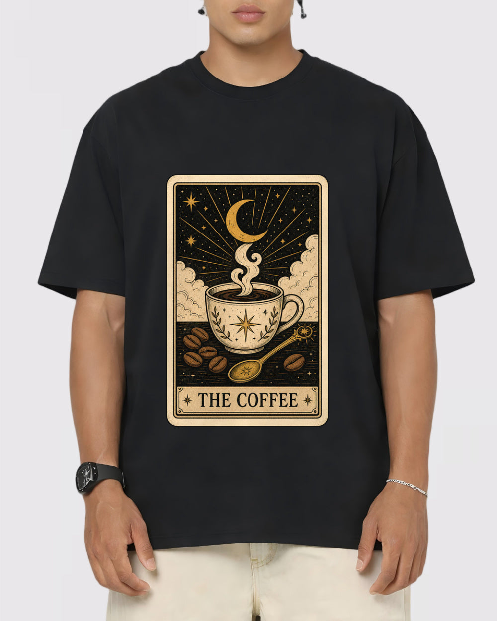 The Coffee Tarot Dark Graphic T-Shirt, primary front view, image 1