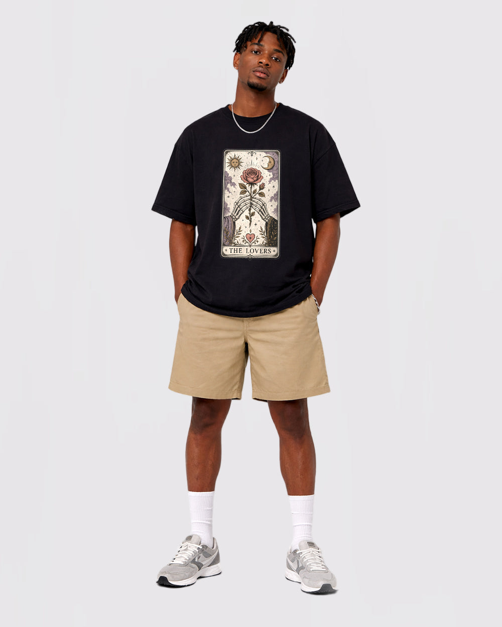 The Lovers Dark Graphic T-Shirt, full body fit view, image 2