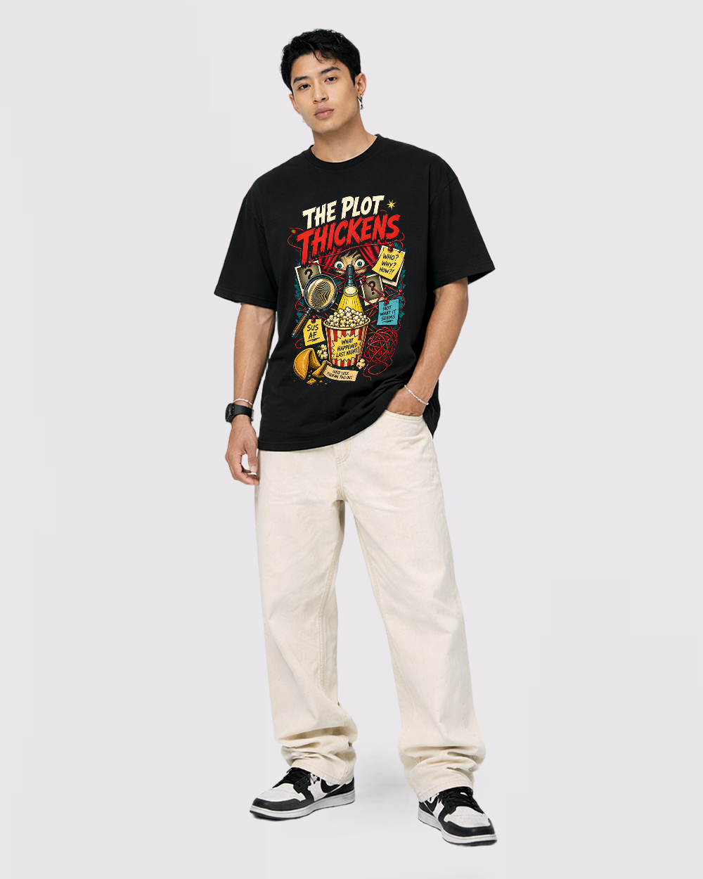 The Plot Thickens Retro Graphic T-Shirt, full body fit view, image 2