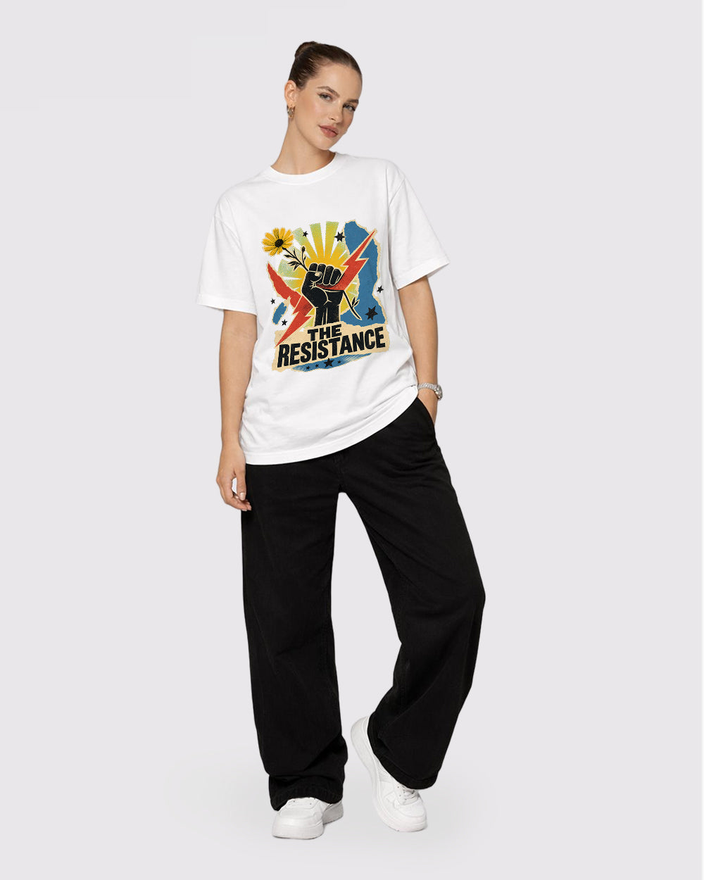 The Resistance Pop Culture Graphic T-Shirt, full body fit view, image 2