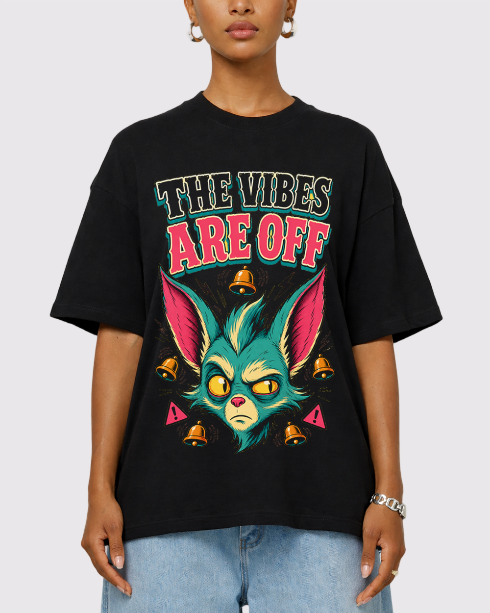 The Vibes Are Off Cat Retro Graphic T-Shirt, primary front view, image 1
