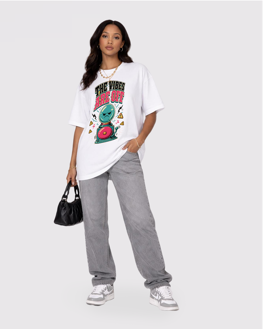 The Vibes Are Off Crystal Ball Retro Graphic T-Shirt, full body fit view, image 2