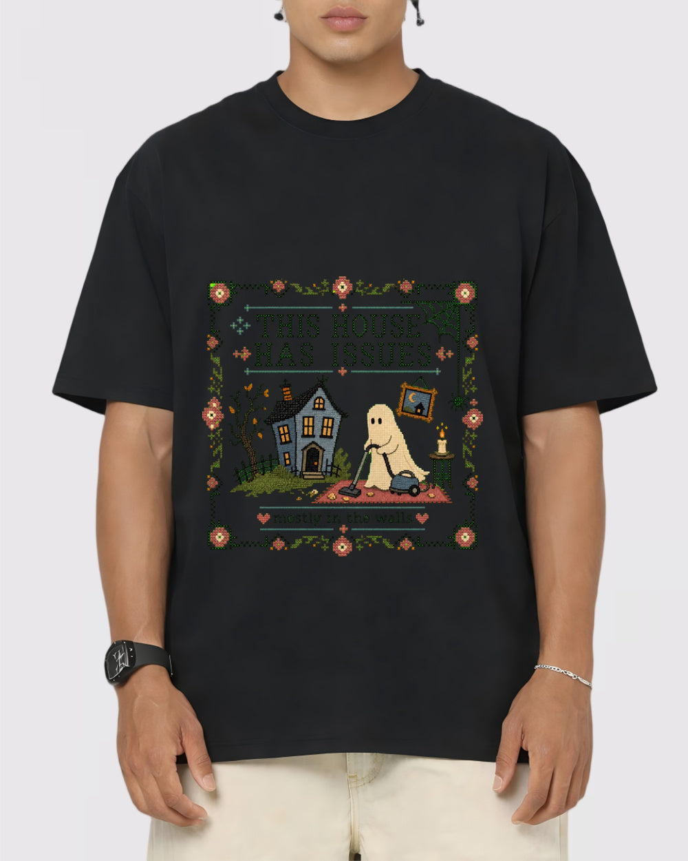 This House Has Issues Dark Graphic T-Shirt, primary front view, image 1