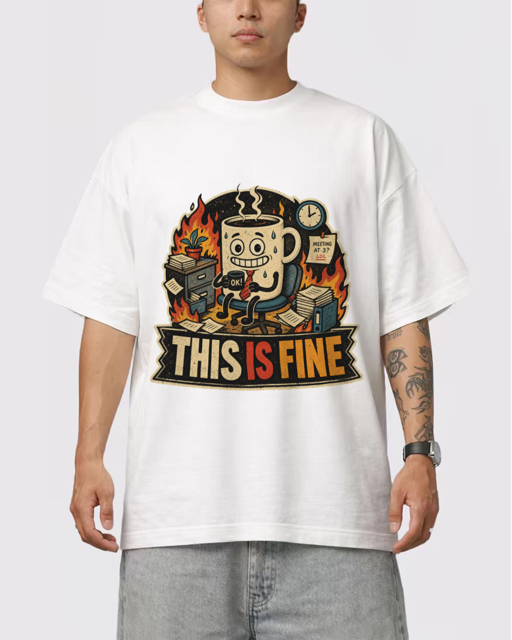 This Is Fine Funny Graphic T-Shirt, primary front view, image 1