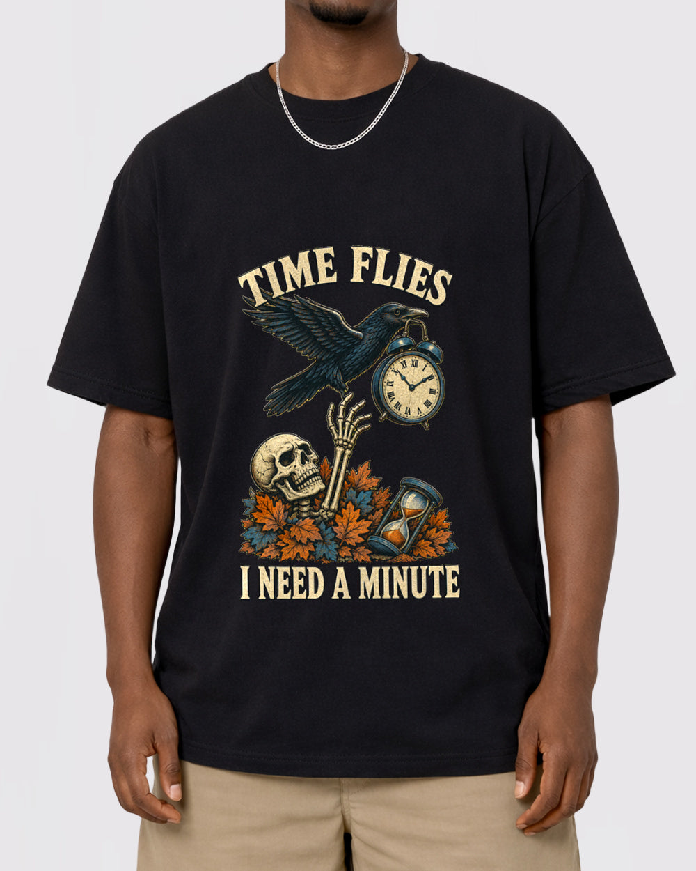 Time Flies, I Need A Minute Dark Graphic T-Shirt, primary front view, image 1