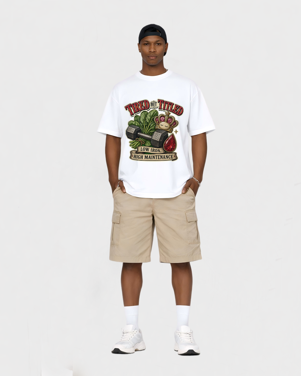 Tired And Tilted Retro Graphic T-Shirt, full body fit view, image 2