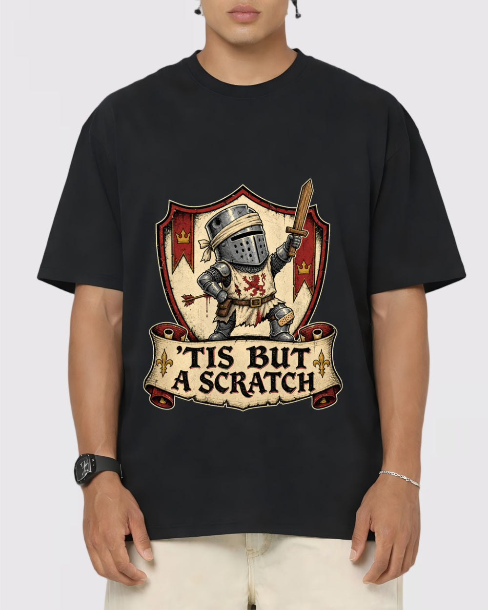 'tis but a Scratch Dark Graphic T-Shirt, primary front view, image 1
