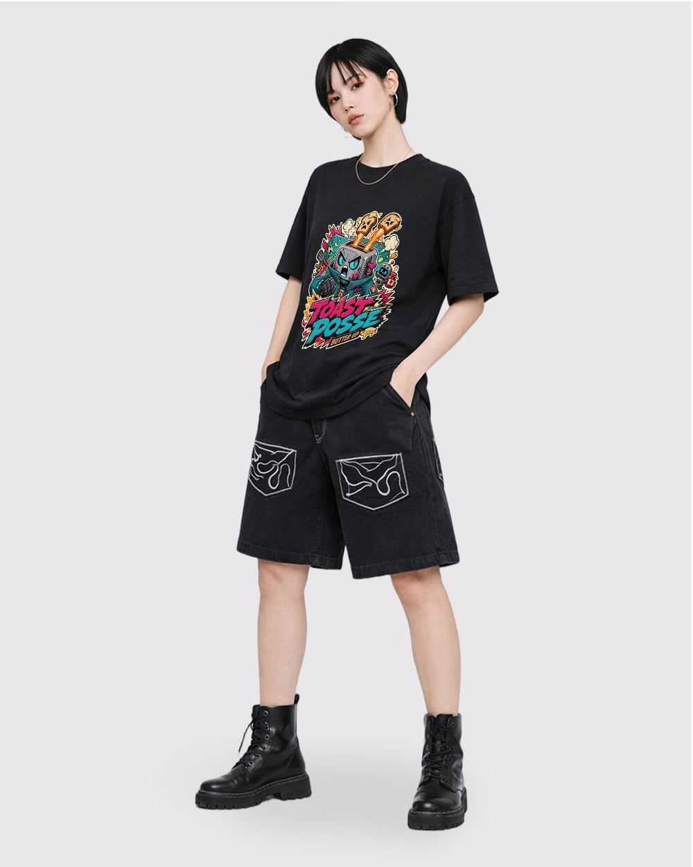 Toast Posse Butter Up Streetwear Graphic T-Shirt, full body fit view, image 2