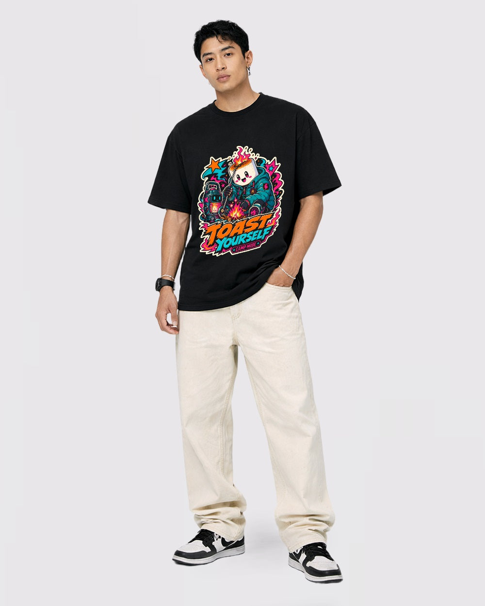 Toast Yourself, Camp Mode Streetwear Graphic T-Shirt, full body fit view, image 2