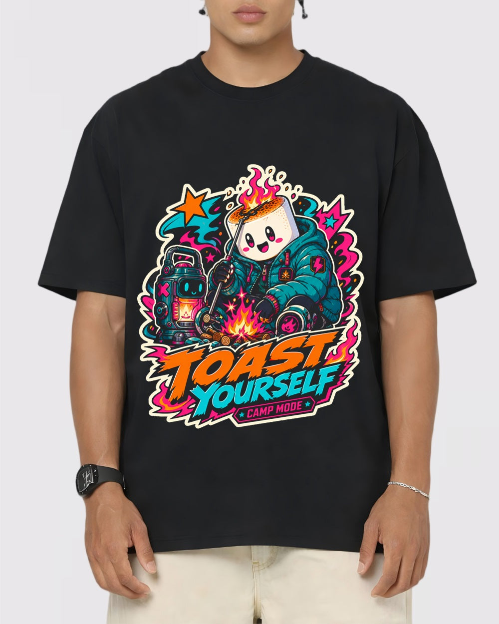 Toast Yourself, Camp Mode Streetwear Graphic T-Shirt, primary front view, image 1