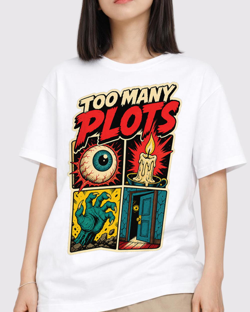 Too Many Plots Retro Graphic T-Shirt, primary front view, image 1