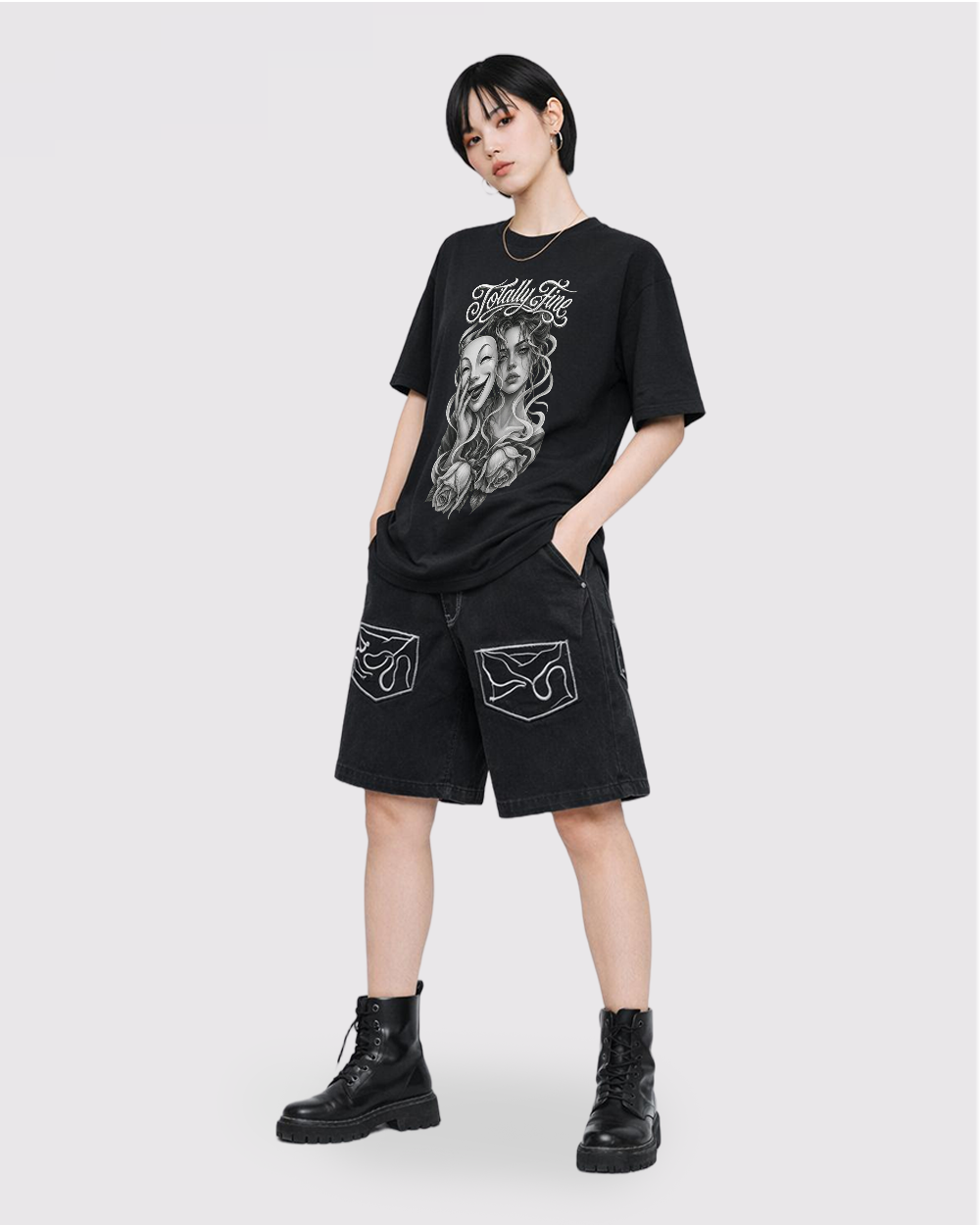 Totally Fine Retro Graphic T-Shirt, full body fit view, image 2