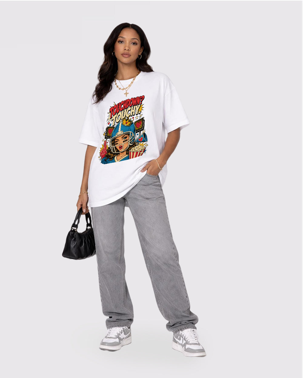 Beige Touchdown to Touchdown Graphic T-Shirt full body fit view 2 image