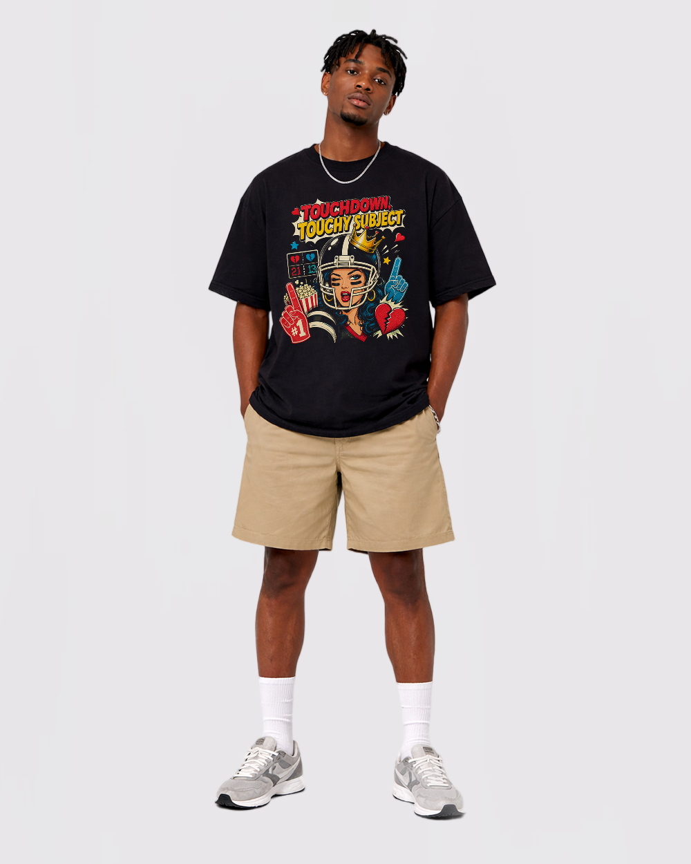 Touchdown, Touchy Subject Retro Graphic T-Shirt, full body fit view, image 2