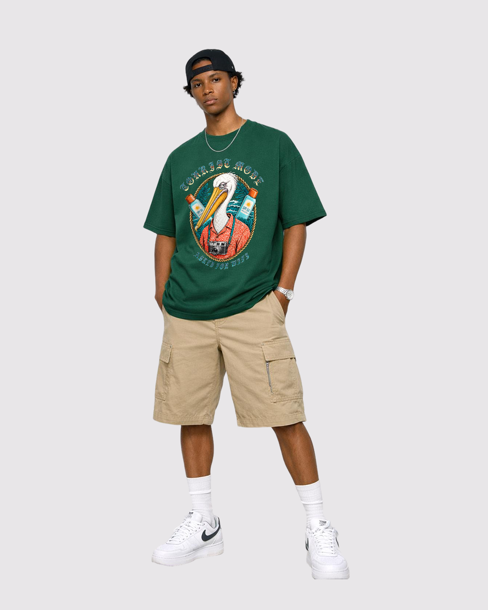 Tourist Mode, Asked For WiFi Retro Graphic T-Shirt, full body fit view, image 2